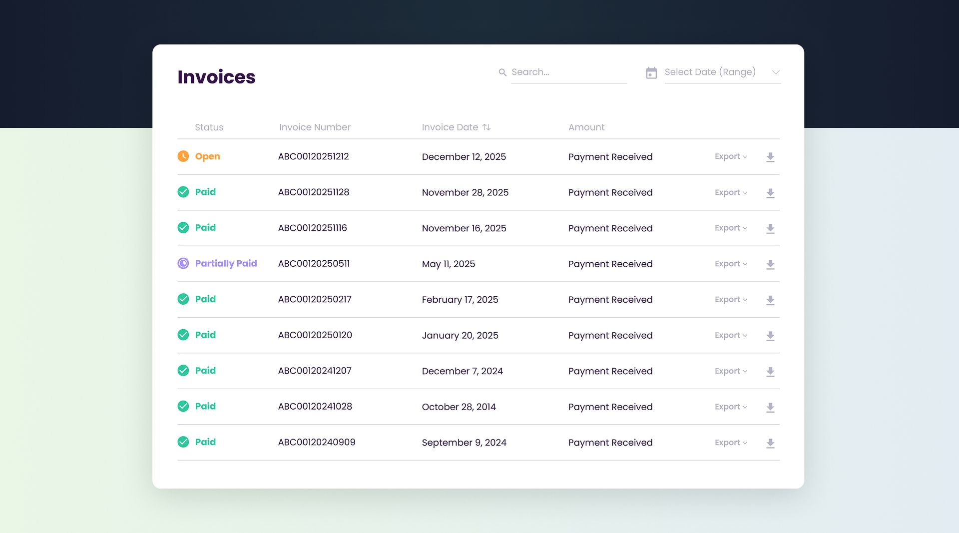 All Invoices in One Clean List