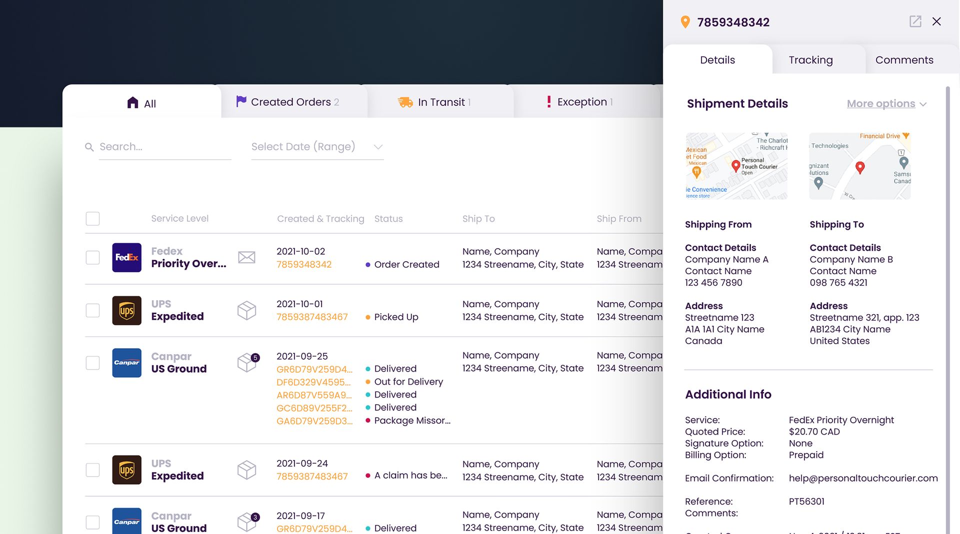 Complete Shipment History