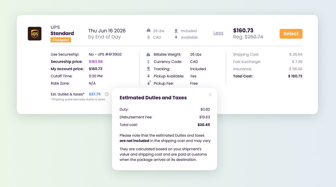 Estimated Duties & Taxes