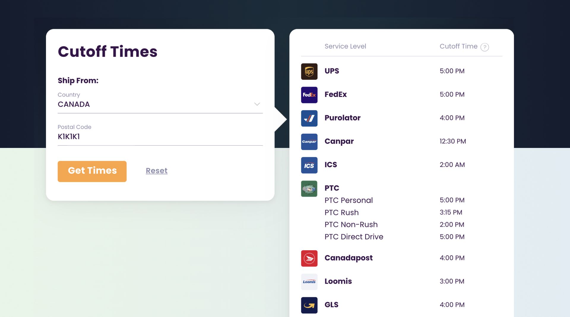 Daily Carrier Cutoff Times