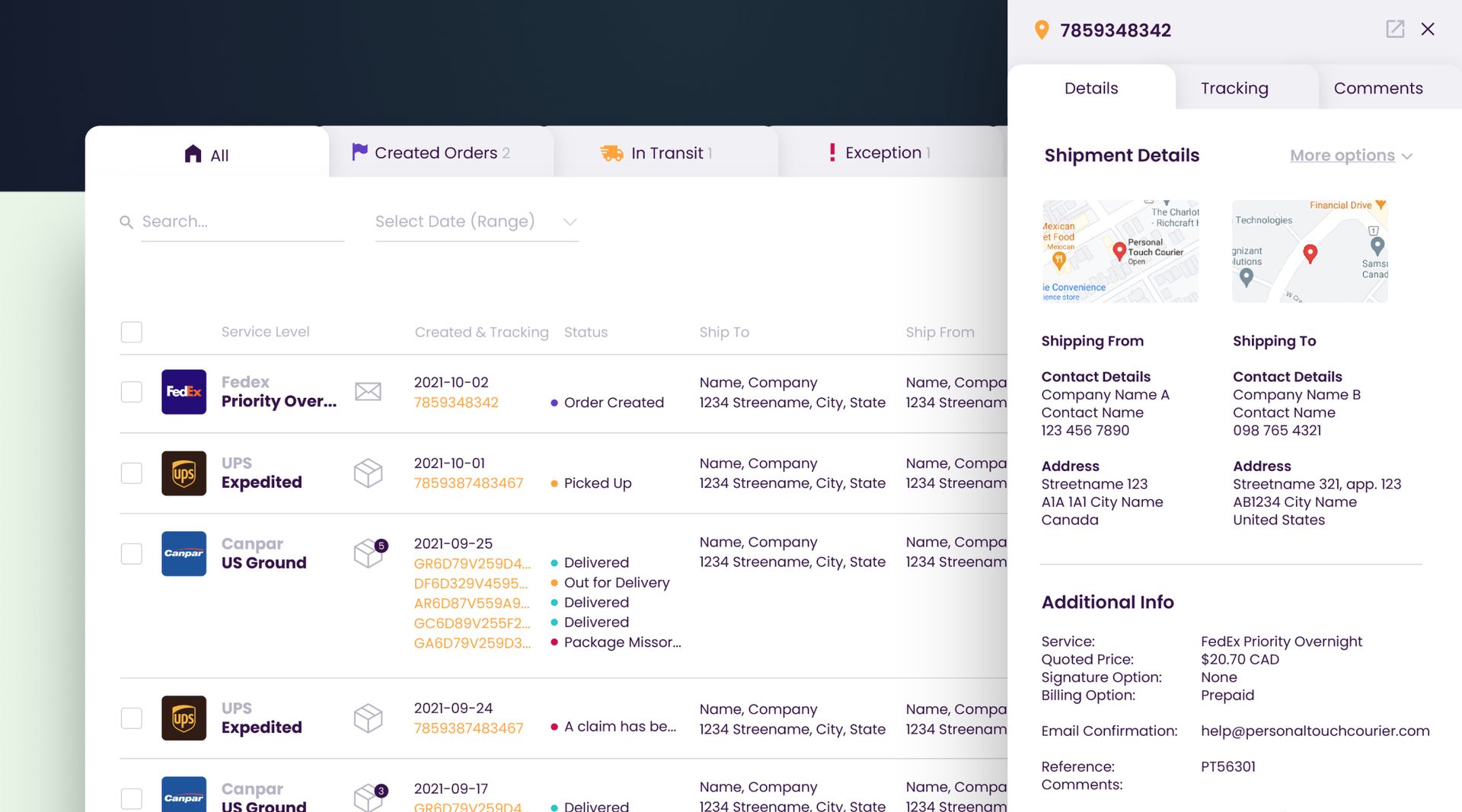 Complete Shipment History