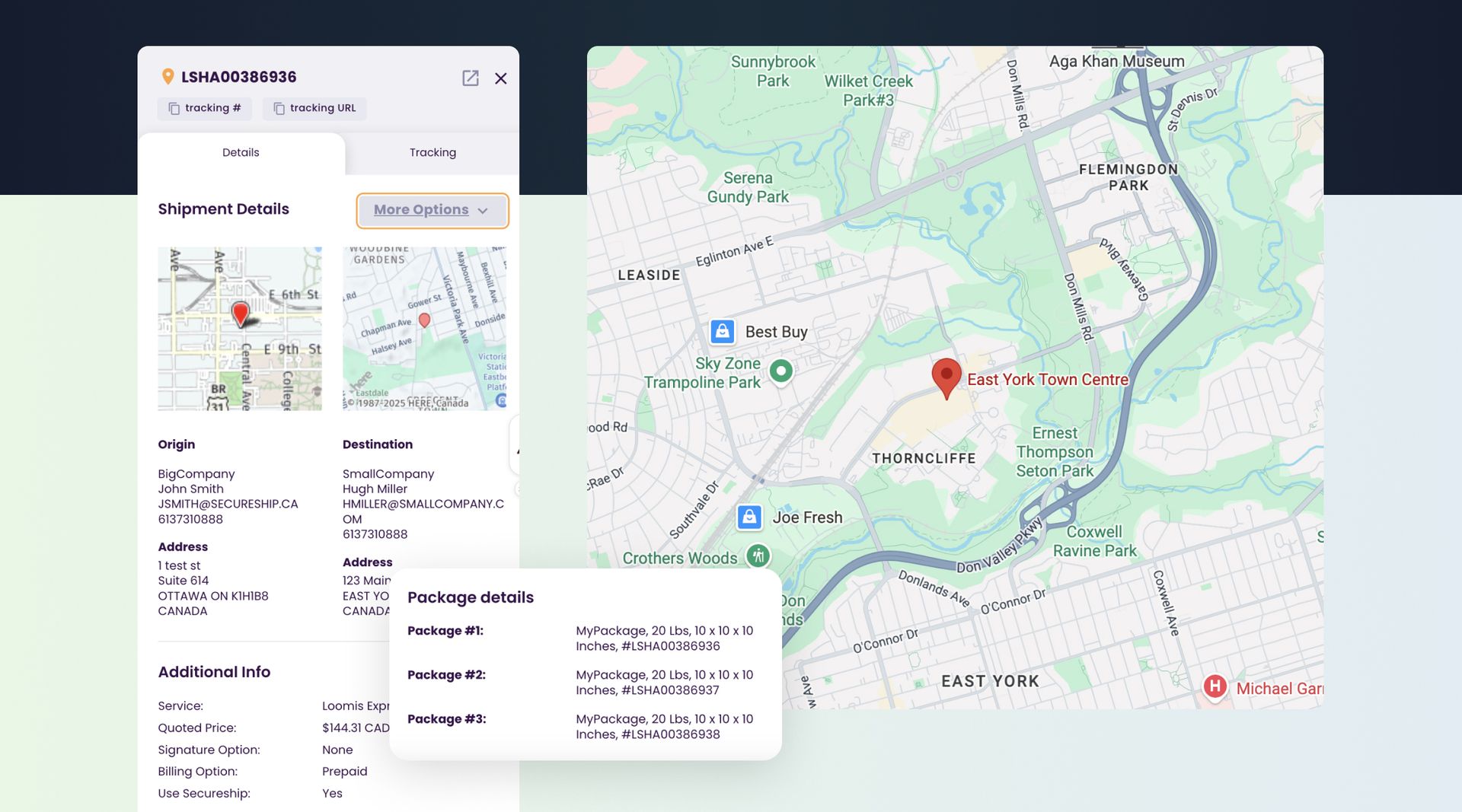 Full Shipment Details in One Panel