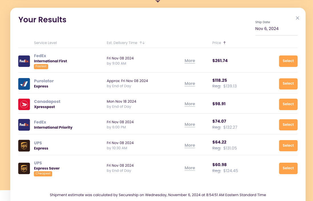 Shipping costs canada to england